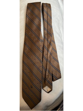 vintage brown Christian Dior tie with navy striped and dotted patt